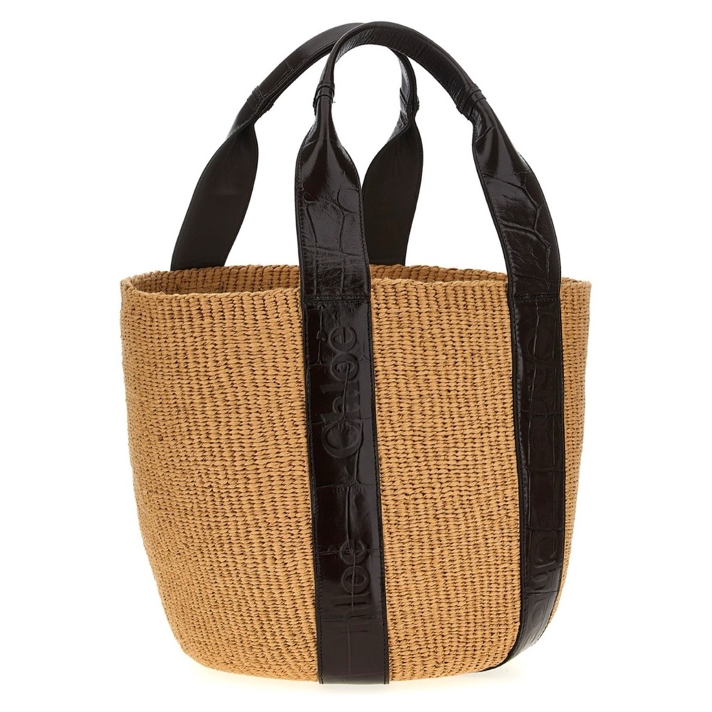 CHLOE Woody leather trimmed raffia tote - Picture 2 of 5